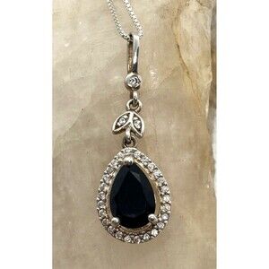 Vintage RJ‎ Cubic Zirconia CZ Sterling 925 Silver Pendant 18'' Chain Necklace 3g